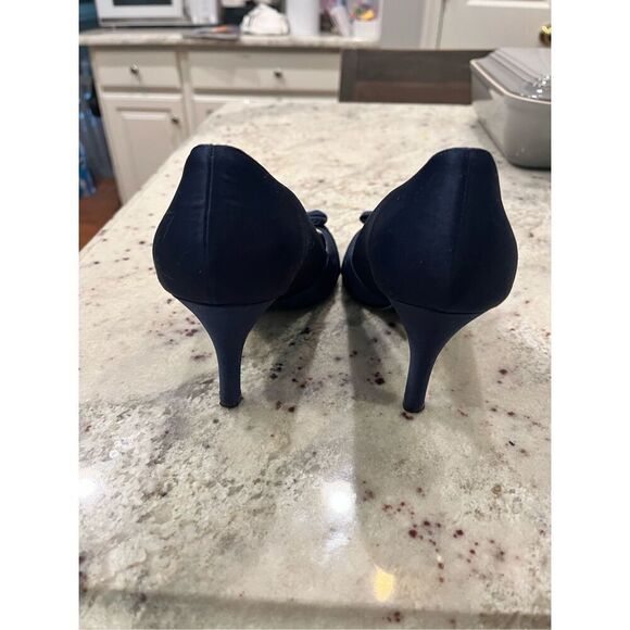 Nina Navy Satin Fabric Open Toe Formal Heels Sz 7 EUC - Picture 6 of 7